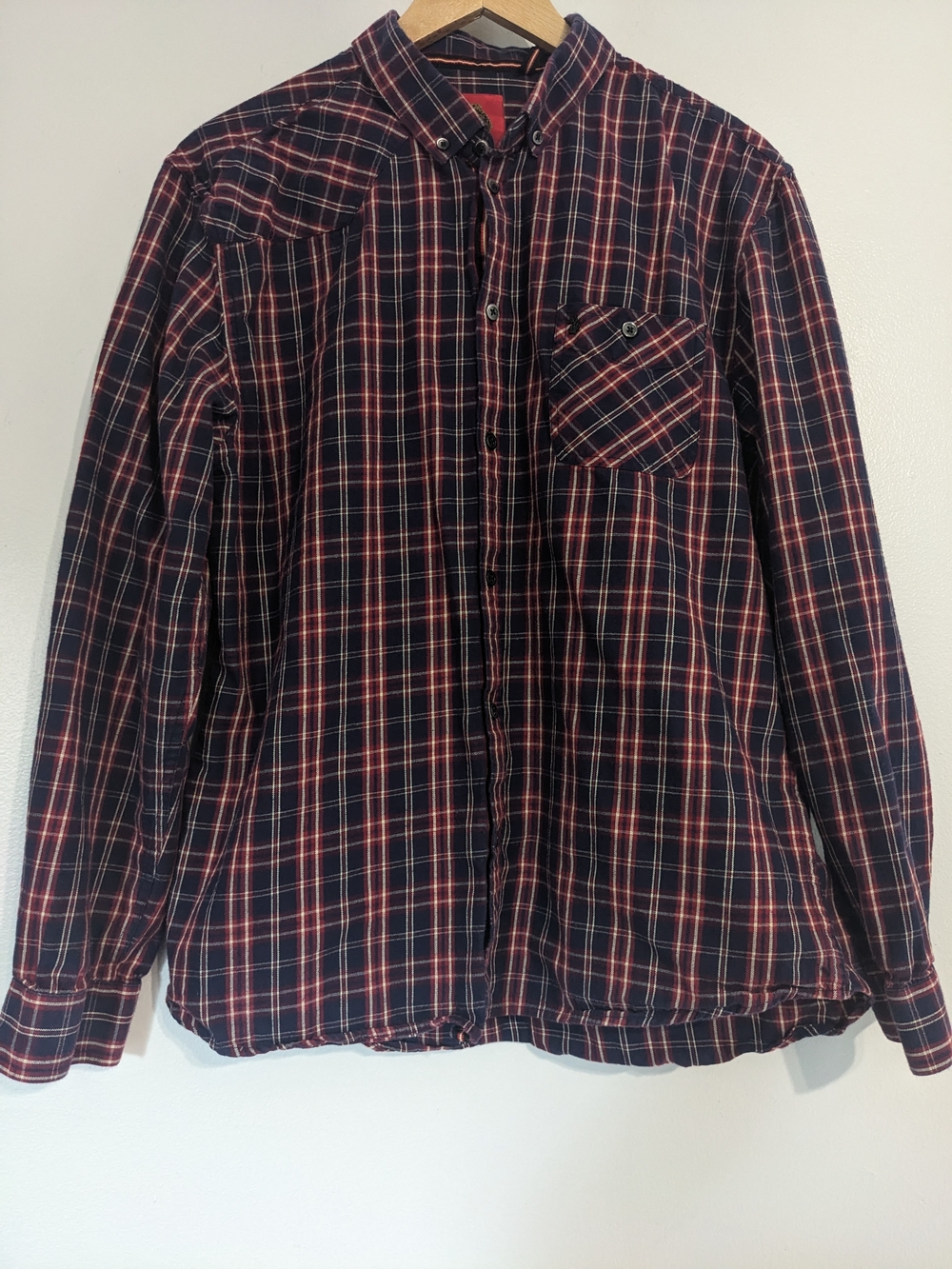 VTG Luke Buttondown Shirt Mens Large UK Cotton Y2k Long Sleeve Plaid Cotton